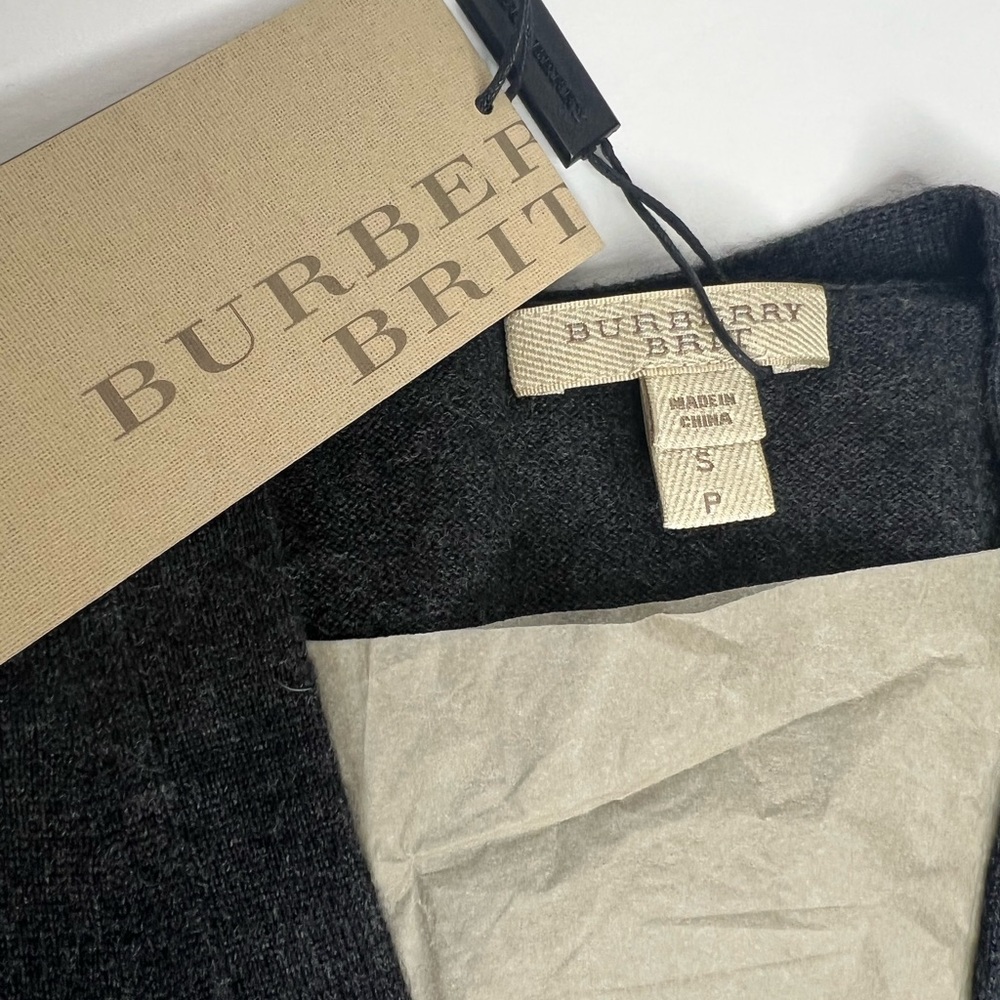 Burberry Mens Charcoal Merino Wool Cardigan With Lamb Suede Elbow Patches - Picture 7 of 7